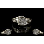 Ladies 18ct White Gold Attractive Diamond Set Dress Ring. The Diamonds Extend Down the Shoulder,
