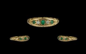 18ct Gold Attractive 5 Stone Emerald and Diamond Set Ring.