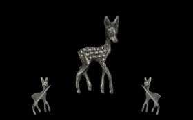 Exquisite Antique Period Platinum Brooch In the Form of a Fawn / Deer of Small Proportions.