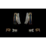14ct Gold Superb Pair of Diamond and Sapphire Set Earrings - Marked 585.