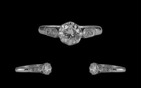 18ct White Gold - Good Quality Single Stone Diamond Set Ring.