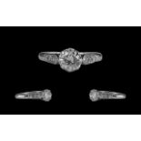 18ct White Gold - Good Quality Single Stone Diamond Set Ring.