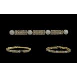 Ladies Attractive 9ct Gold Diamond Set Bracelet - Well designed set with white and champagne