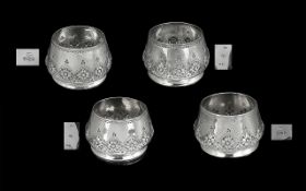 Victorian - Edwardian Period Pleasing Set Of Four Matched Sterling Silver Salts with pleasing