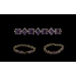 Ladies Attractive 9ct Gold Amethyst Set Bracelet - marked 9.375.