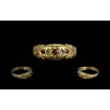 Edwardian Period - Attractive 5 Stone Ruby and Diamond Set Ring with Ornate Setting.