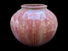 Pilkington's Royal Lancastrian Globular Vase, in plum lustre finish, indented pattern,