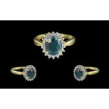 Ladies 18ct Gold Attractive Sapphire - Diamond Set Cluster Ring.