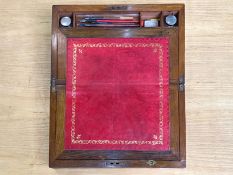 Victorian Mahogany Writing Slope, tooled leather interior with fitted compartments, two inkwells,