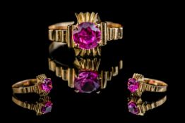 22ct Gold Superb Quality Deep Pink Coloured Stone Set Ring.