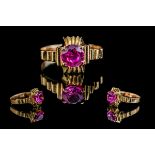 22ct Gold Superb Quality Deep Pink Coloured Stone Set Ring.