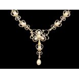 White Cultured Pearl and Austrian Crystal Y Shape Necklace,