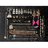 Box of Costume Jewellery, comprising bracelets, earrings, rings, pendants, etc. Odd silver.