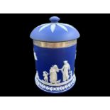 An Edwardian Wedgwood Deep Blue Dip Jar and Cover with silver rim (full hallmarks). Decorated with