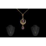 Ladies 9ct Gold 'Moon and Stars' Stone Set Pendant and Chain, full hallmark for 9.
