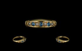 Antique Period Attractive Seven Stone Sapphire & Seed Pearl Set Dress Ring,