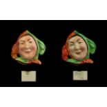 Beswick Ware Pair of Hand Painted Wall Plaques 'Jester', model no. 7197- 7779, each 5 inches (12.
