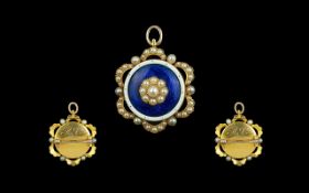 Antique Period Superb Quality & Exquisite 18ct Gold & Enamel Pearl Set Pendant Brooch.