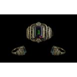 9ct Gold Amethyst & Multi Stone Set Ring, excellent pyramid design and setting.