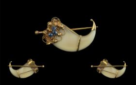 Antique Period Ornate 18ct Gold & Jade Horn of Plenty Brooch, set with blue sapphires.
