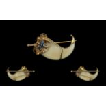 Antique Period Ornate 18ct Gold & Jade Horn of Plenty Brooch, set with blue sapphires.