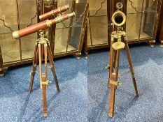 Reproduction Telescope with Tripod Stand, with brass mounts and supports. Height 27".