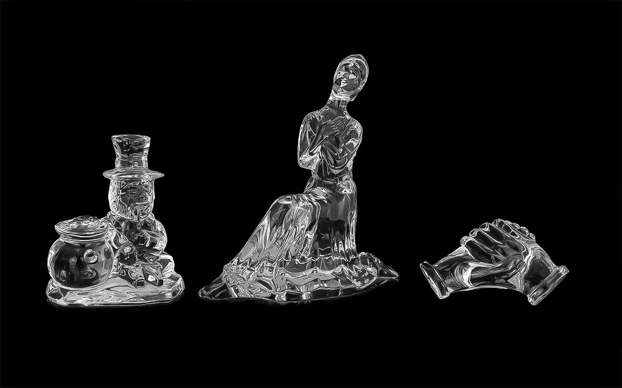 Waterford Crystal - Three Pieces of Waterford, comprising a small pair of hands, a Leprechaun 3.