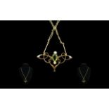 Victorian Period Excellent Designed 9ct Gold Pendant / Necklace Set with Peridots and Seed Pearls