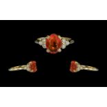 18ct Gold - Superb Quality Ornate Fire Opal and Diamond Set Ring.