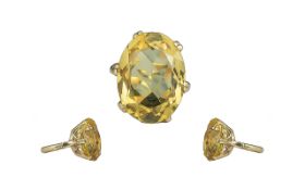 Ladies Attractive 9ct Gold Single Stone Citrine Set Dress Ring.