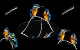 Swarovski Superb Crystal Pair of Kingfishers ' Birds of Paradise ' Silver Lake Collection.