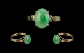 18ct Gold Attractive Jade & Diamond Set Ring, not marked, tests 18ct Gold.