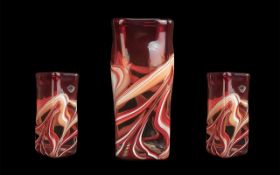 Venetian Glass Vase, square in orange and peach colourway, measures 9" tall.