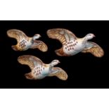 Beswick Hand Painted - Fine Trio of Flying Birds Wall Plaques ' Pink Legged Partridge ' Model No