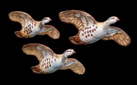 Beswick Hand Painted - Fine Trio of Flying Birds Wall Plaques ' Pink Legged Partridge ' Model No