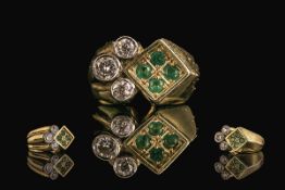 18ct Gold - Superb Emerald and Diamond Set Dress Ring, Marked 18ct to Interior of Shank. The Pave