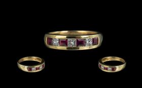 18ct Gold Contemporary Ruby and Diamond Set Band Ring marked 750 full hallmark to interior of shank.