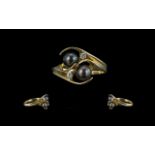 Ladies 14ct Gold Pleasing Black Pearl & Diamond Set Dress Ring, contemporary design,