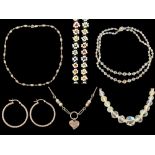 Collection of ( 5 ) Beaded Necklaces, 1 Silver Based, + 1 Pair of Silver Hooping Earrings.