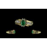 Ladies 18ct Gold Attractive Quality Emerald & Diamond Set Dress Ring,