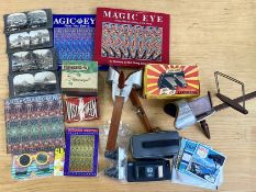 Box of Stereoscopic Ephemera, to include two Stereo Viewers, a collection of cards,