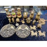Quantity of Oriental Brass Items, including a pair of Foo Dogs, 6" tall,