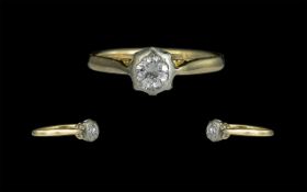 18ct Gold and Platinum Single Stone Diamond Set Ring. Full Hallmark to Interior of Shank.