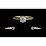 18ct Gold and Platinum Single Stone Diamond Set Ring. Full Hallmark to Interior of Shank.
