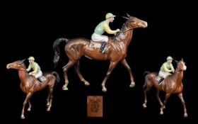 Beswick Hand Painted Racehorse and Rider Figure ' Racehorse and Jockey ' Walking. Model No 1037.
