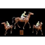 Beswick Hand Painted Racehorse and Rider Figure ' Racehorse and Jockey ' Walking. Model No 1037.