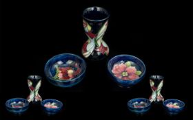 Moorcroft Trio of 2 Dishes & 1 Vase. Comprises 1/ Small Vase, Stands 4.