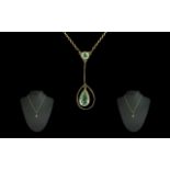 Antique Period Elegant 9ct Gold Stone Set Pendant Drop, with integral 9ct Gold chain, marked 9ct.