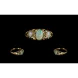 Edwardian Period 18ct Gold Attractive Opal and Diamond Set Ring, gallery setting and ornate shank,