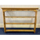 Pitch Pine Wall Rack, three shelves with hooks. Height 40", width 51".